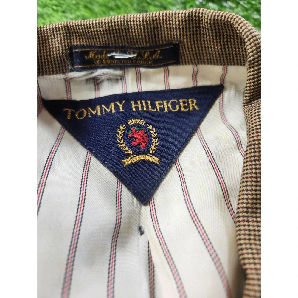 Tommy Hilfiger Sport Coat Mens 42R‎ Brown Wool Three Button Check Blazer Jacket